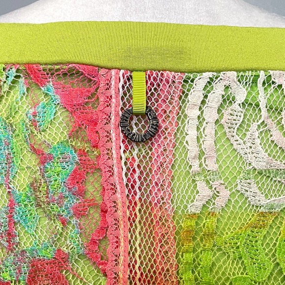 Save the Queen Green Pink Lace Short Dolman Sleeve Top - Picture 7 of 7